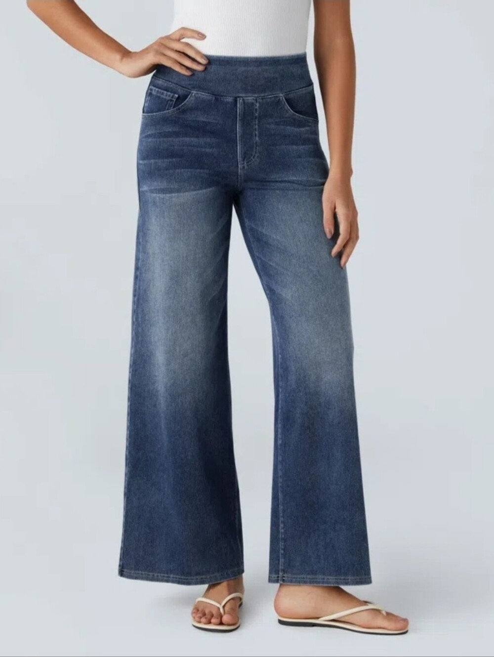 Halara Flex™ High Waisted Pockets Baggy Wide Leg Washed Casual Denim